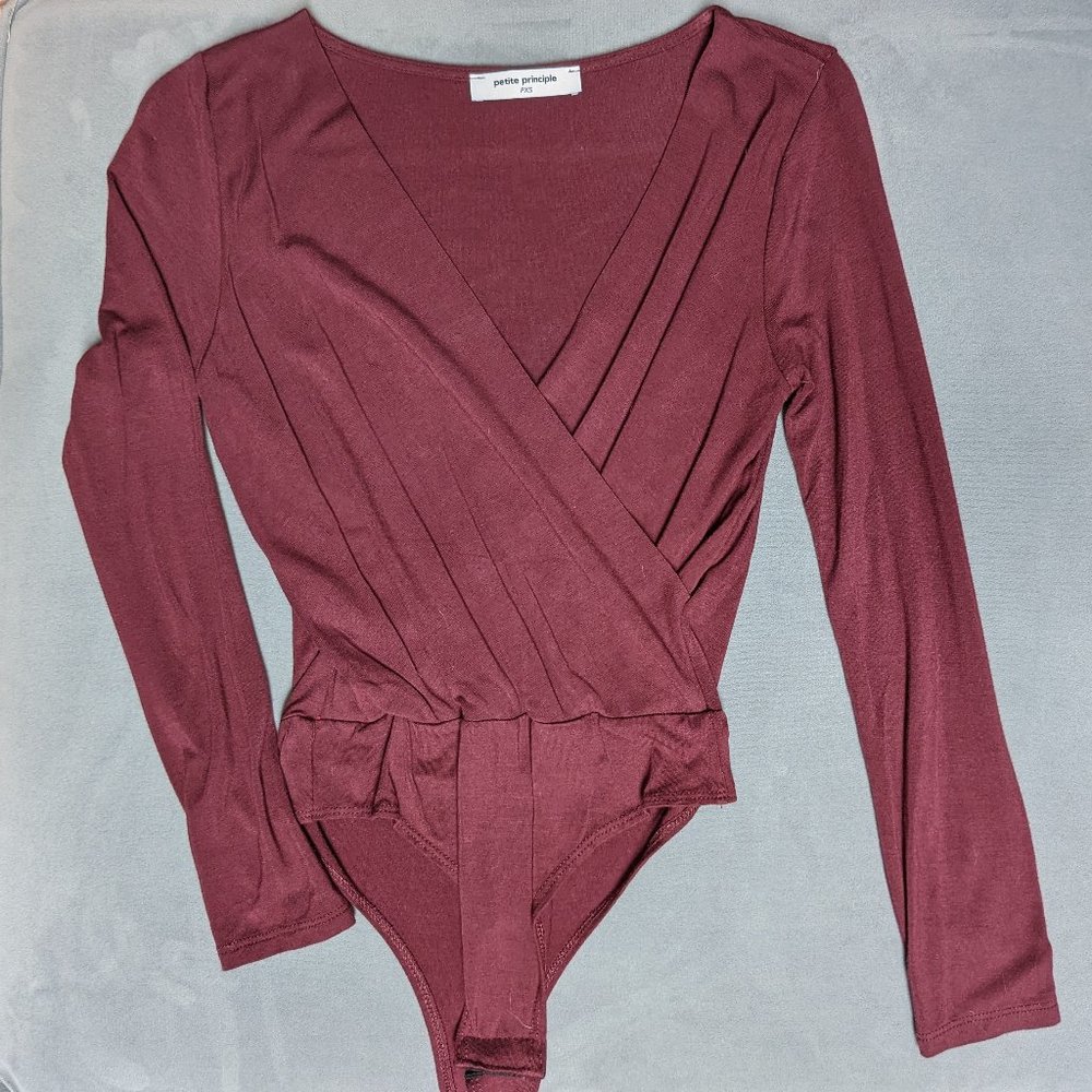 NWT Petite Principle Burgundy Wrap Bodysuit XSP